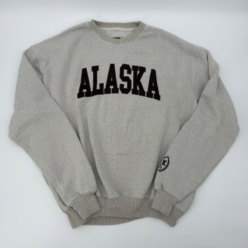Alaska Baggy Oversized Chunky Sweatshirt Gray Crewneck 3XL Applique AK Crest